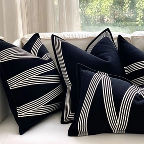 Heavy Linen Black Base and White Stripes Cushionshome decoration ,modern home decor 