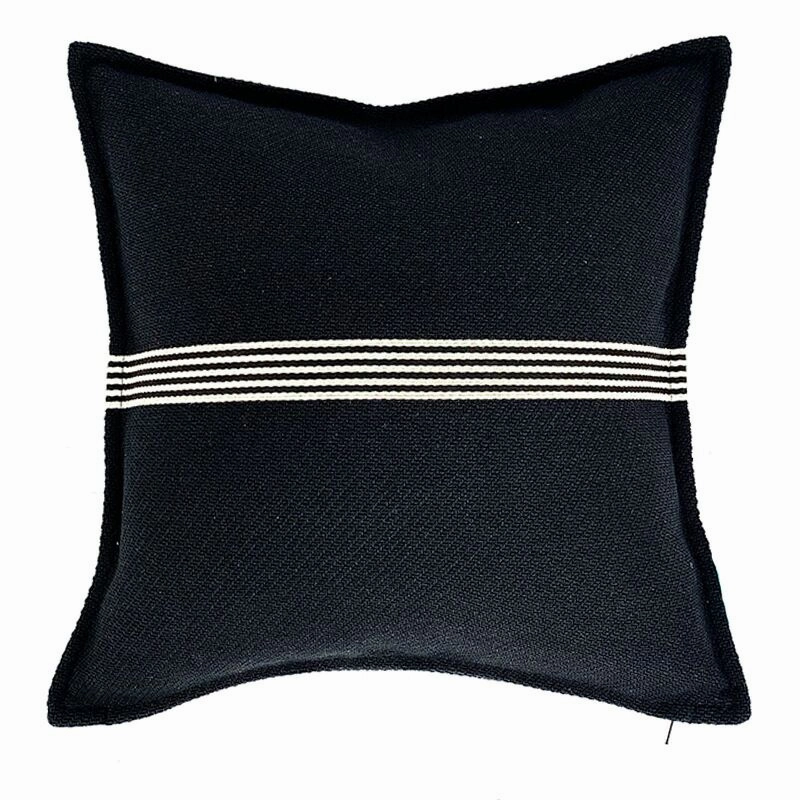 Heavy Linen Black Base and White Stripes Cushions