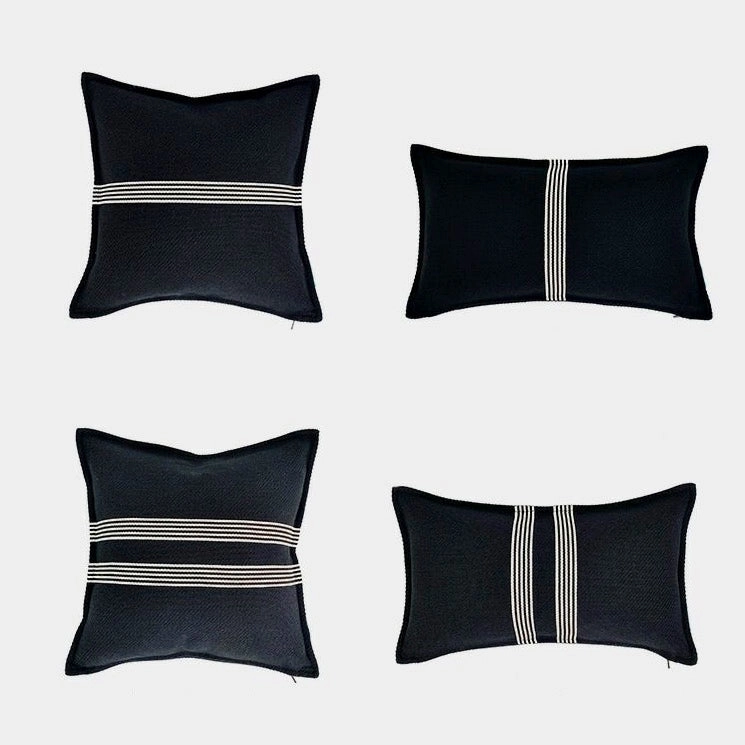 Heavy Linen Black Base and White Stripes Cushions
