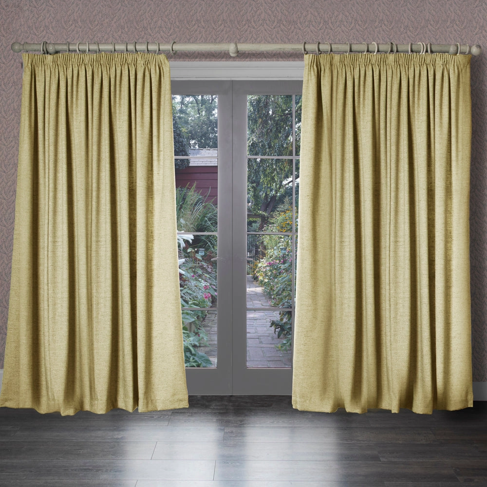 Helmsley Woven Pencil Pleat Curtains Lemon