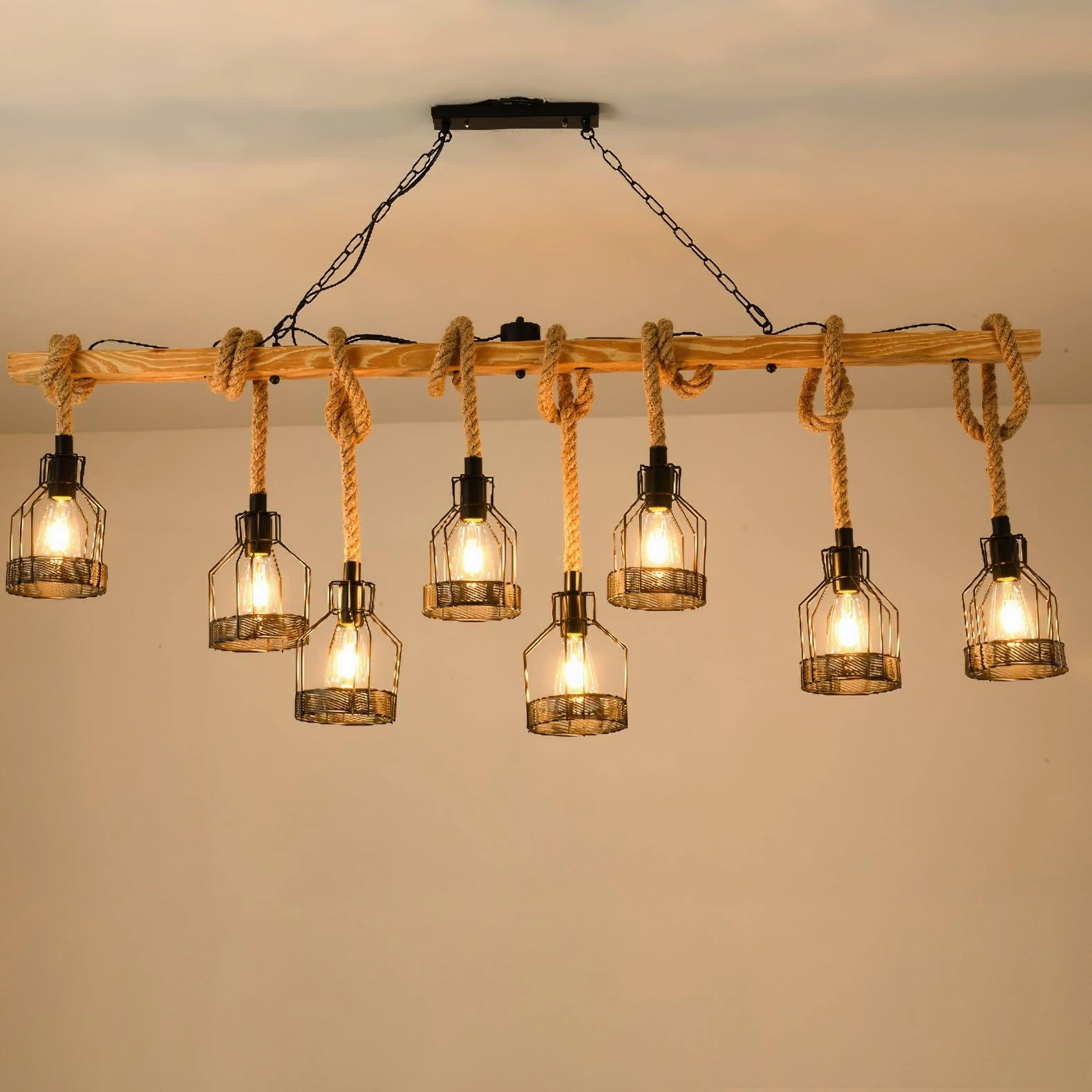 Hemp Rope Industrial Grenade Chandelier