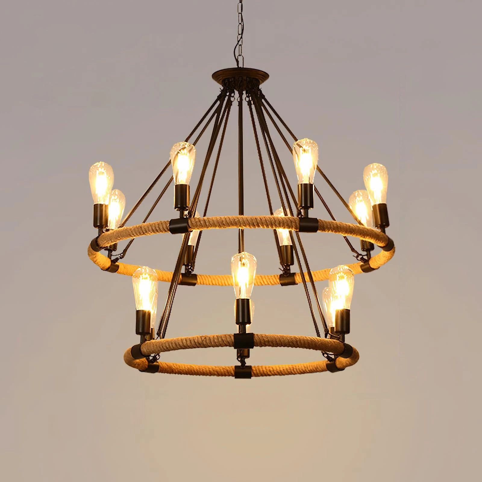 Hemp Rope Industrial Large Circle Chandelier