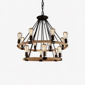 Hemp Rope Industrial Large Circle Chandelierrustic chandelier,bedroom chandelier 