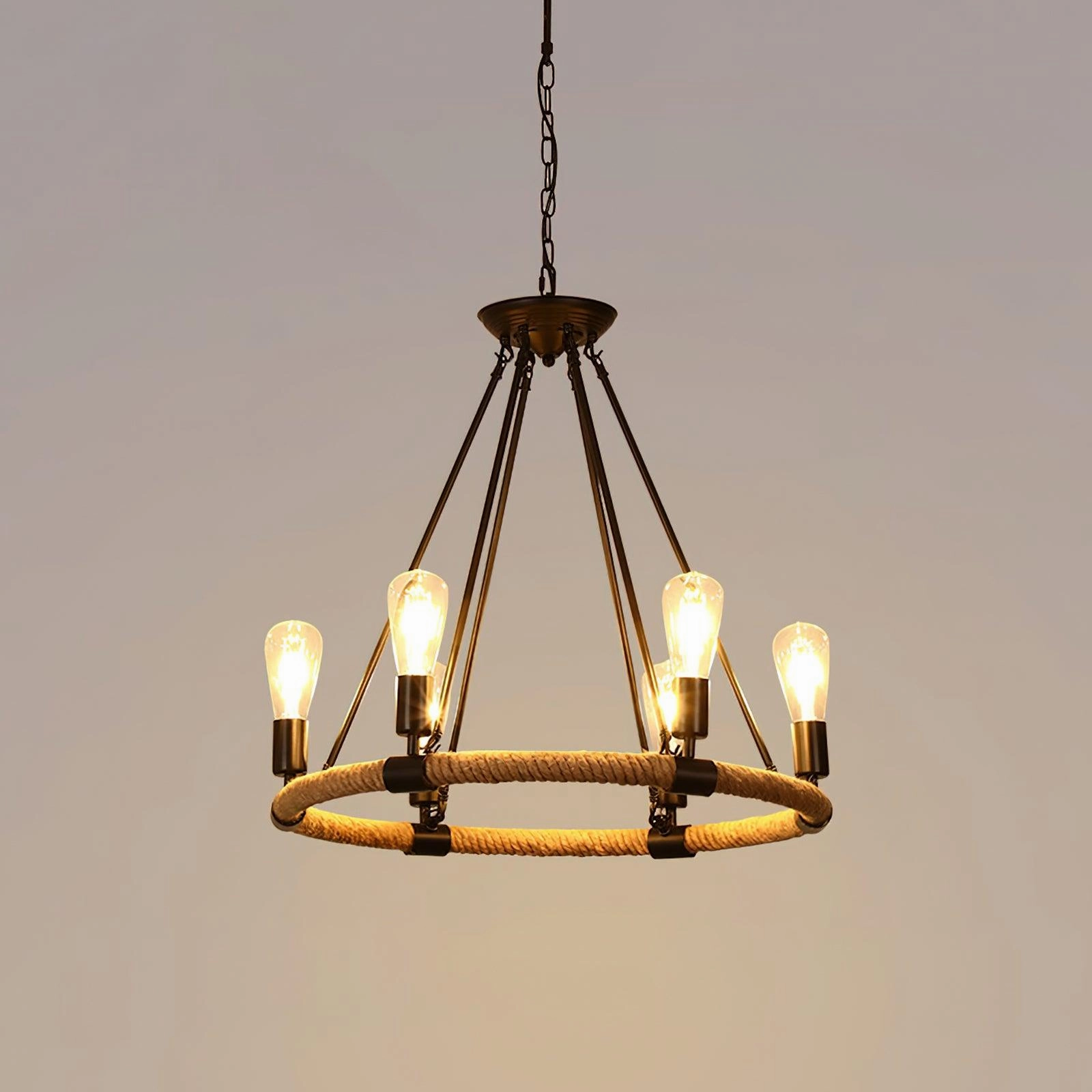 Hemp Rope Industrial Large Circle Chandelier