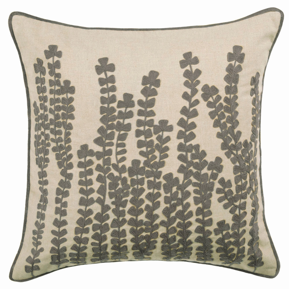 Herb Embroidered Feather Cushion Steel