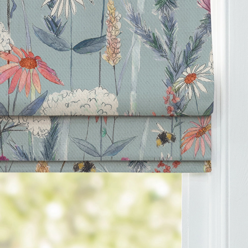 Hermione Printed Cotton Made to Measure Roman Blinds Cornflower