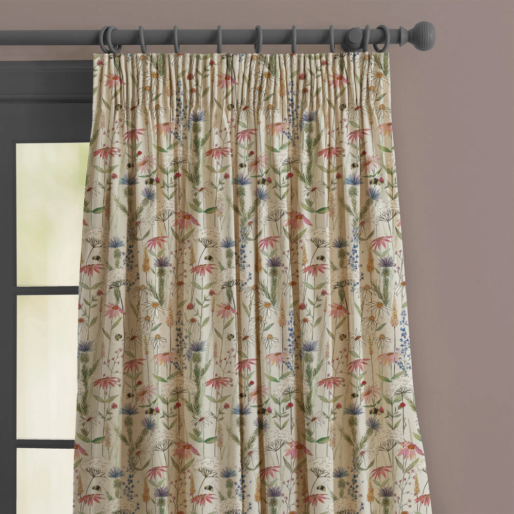 Hermione Printed Pencil Pleat Curtains Natural