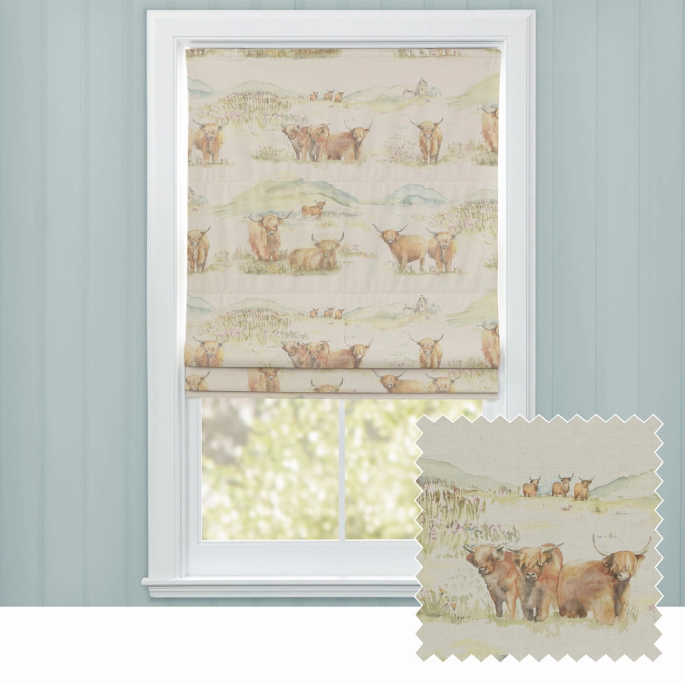 Highland Cattle Printed Linen Made to Measure Roman Blinds Naturalbedding sets ,throw blankets 