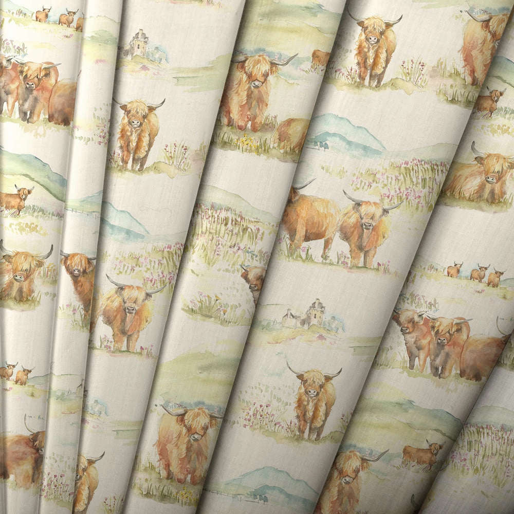 Highland Cattle Printed Linen Made to Measure Roman Blinds Natural