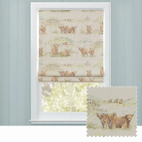 Highland Cattle Printed Linen Made to Measure Roman Blinds Naturalbedding sets ,throw blankets 
