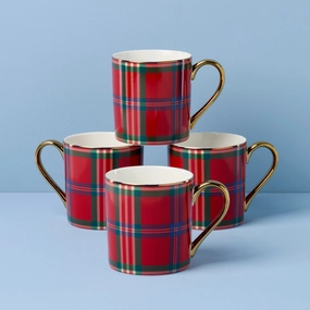 Holiday Red Tartan Mugs - Set of 4modern kitchen decor ,kitchen dinner set ,dinnerware 