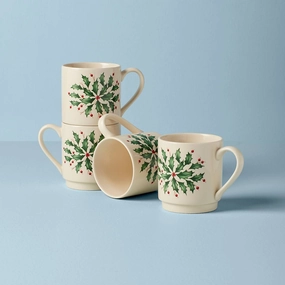 Holiday Stackable Mugs - Set of 4glass cups ,personalized mugs 