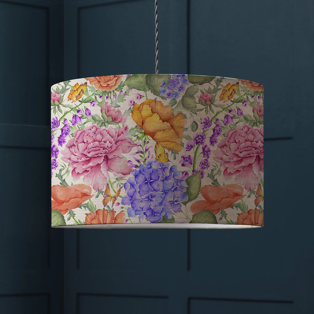 Idalia Eva Printed Lamp Shade Fuschiareplacement lampshade,White Linen Drum Lampshade for Table or Floor Lamp