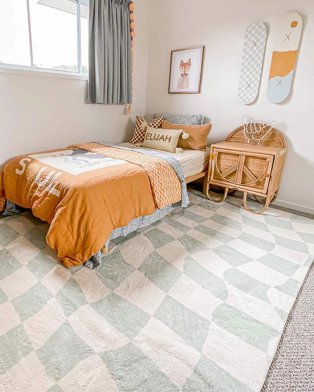 Ilenna Green and Ivory Abstract Checkered Washable Rug