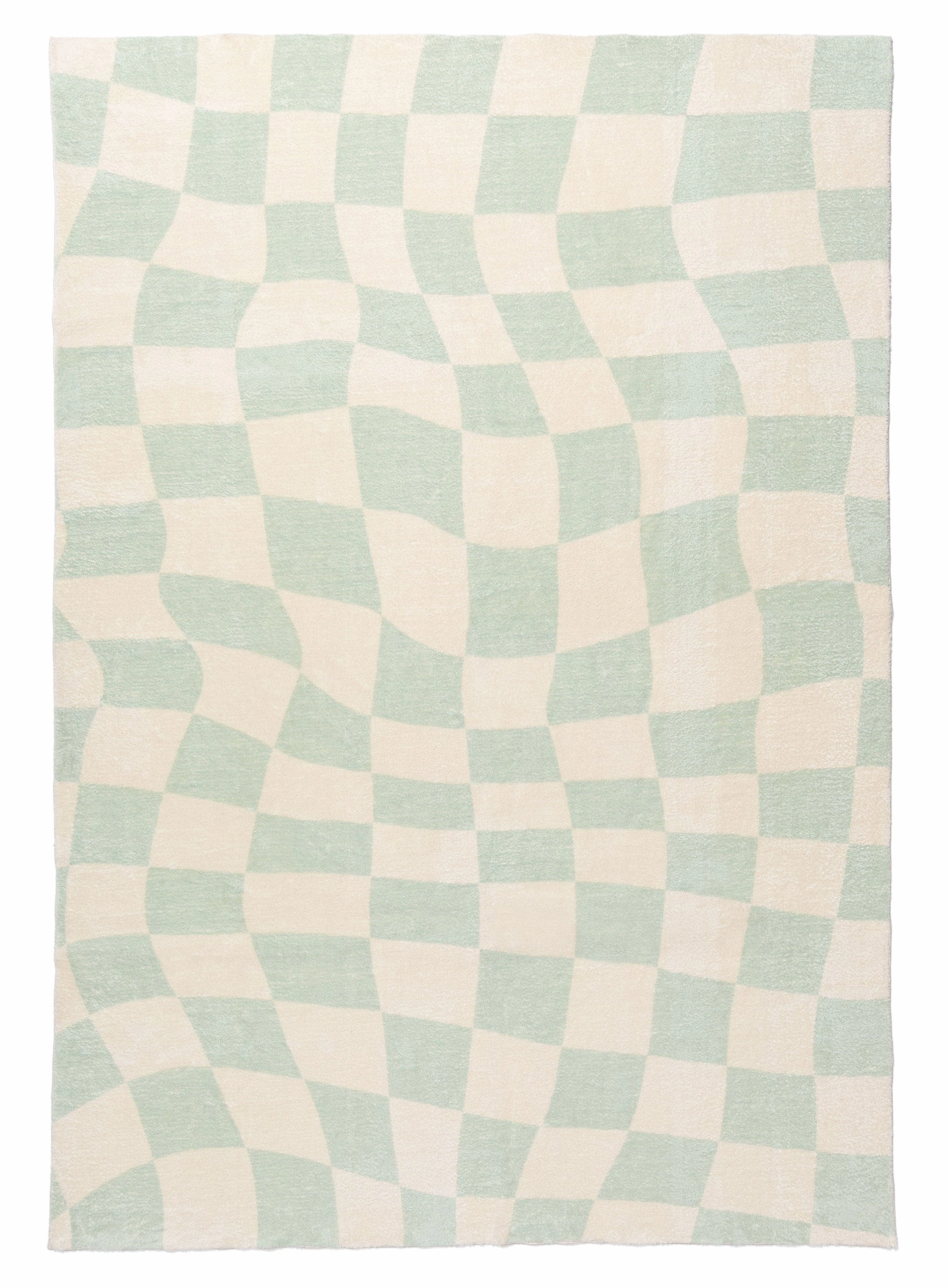 Ilenna Green and Ivory Abstract Checkered Washable Rugmodern color block patchwork rug