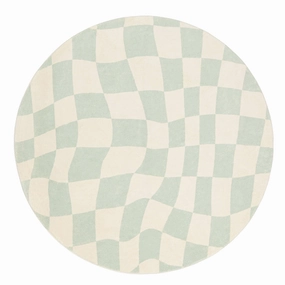 Ilenna Green and Ivory Checkered Washable Round Rugmodern color block patchwork rug