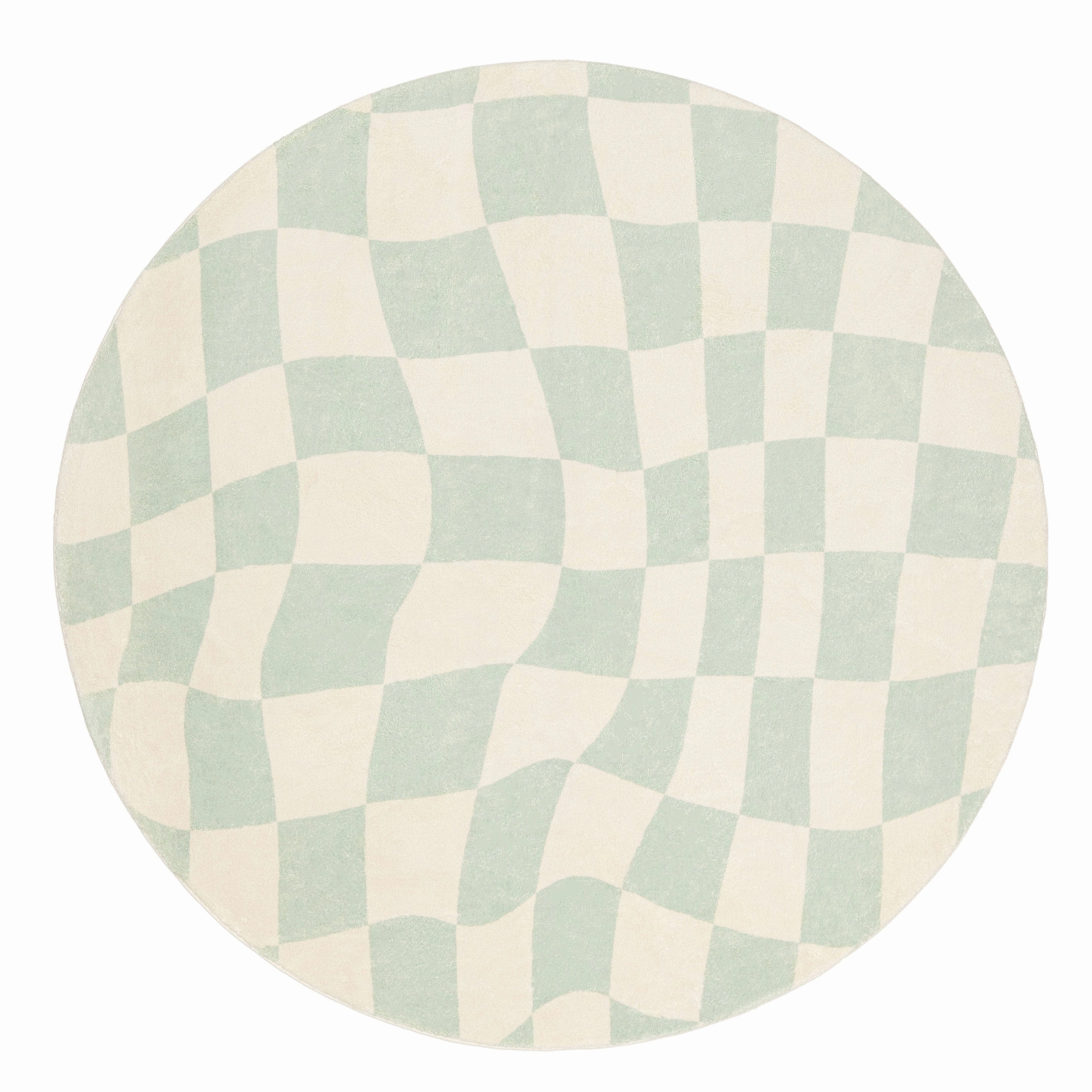 Ilenna Green and Ivory Checkered Washable Round Rugmodern color block patchwork rug