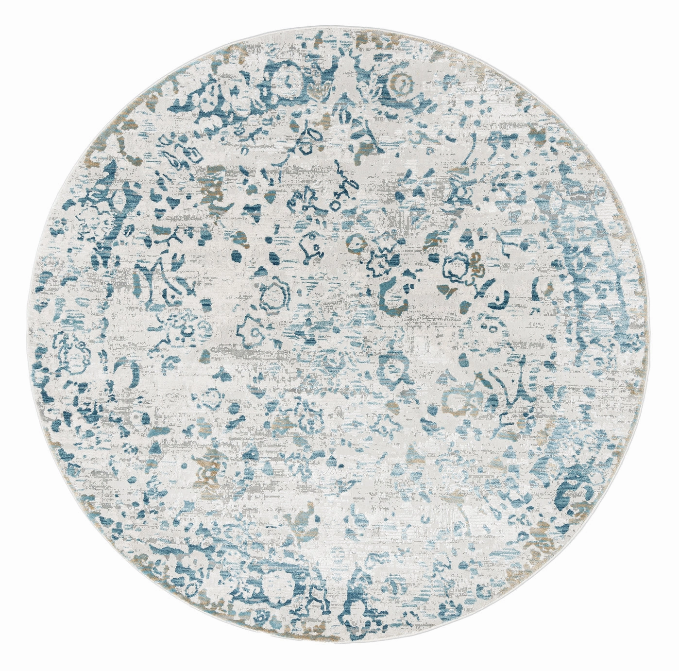 Iris Blue Grey and Beige Distressed Floral Round Rugmodern color block patchwork rug