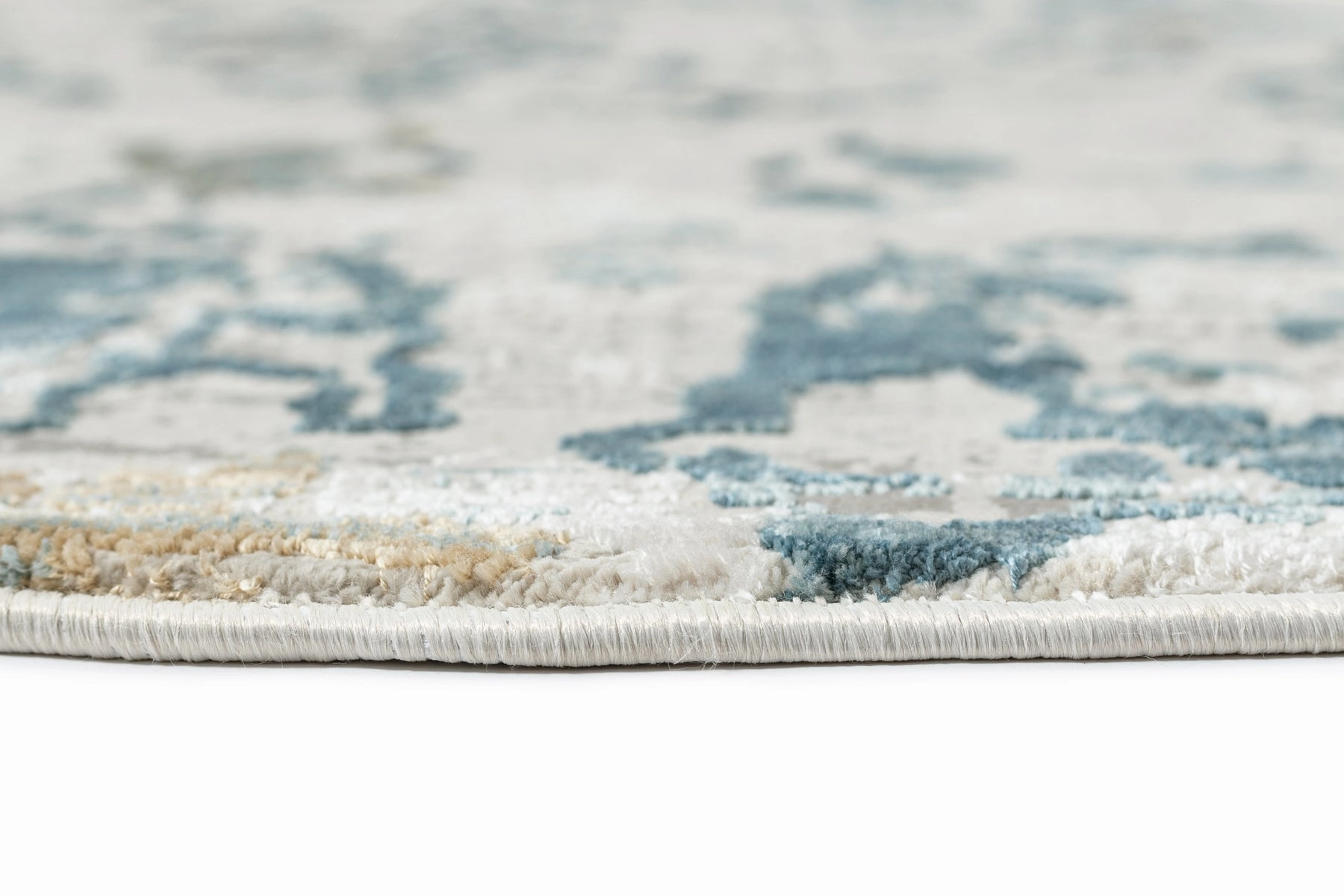 Iris Blue Grey and Beige Distressed Floral Round Rug