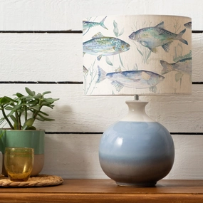 Ives Waters Eva & Neso Complete Table Lamp Sky/Marinereplacement lampshade,White Linen Drum Lampshade for Table or Floor Lamp