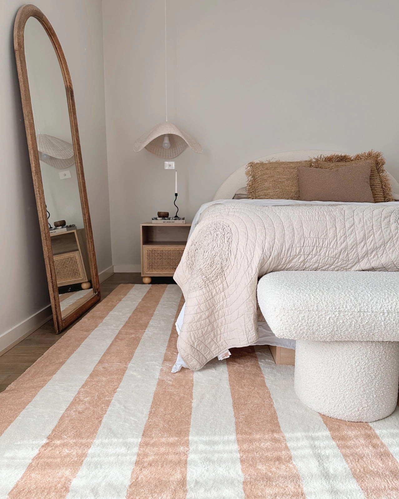 Jaida Tan Brown Cream Stripe Washable Rug
