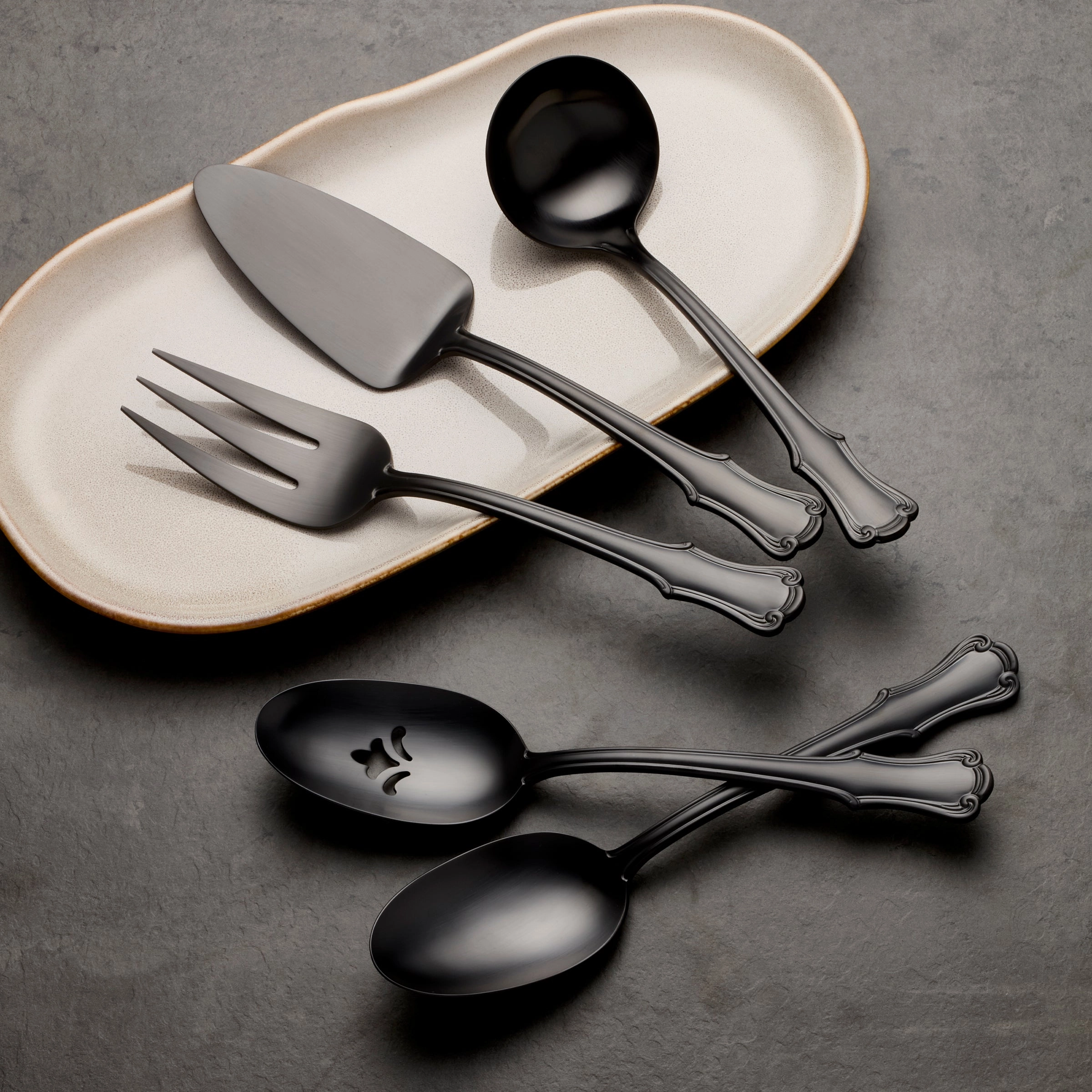 James Street Black Satin 5 Piece Hostess Set