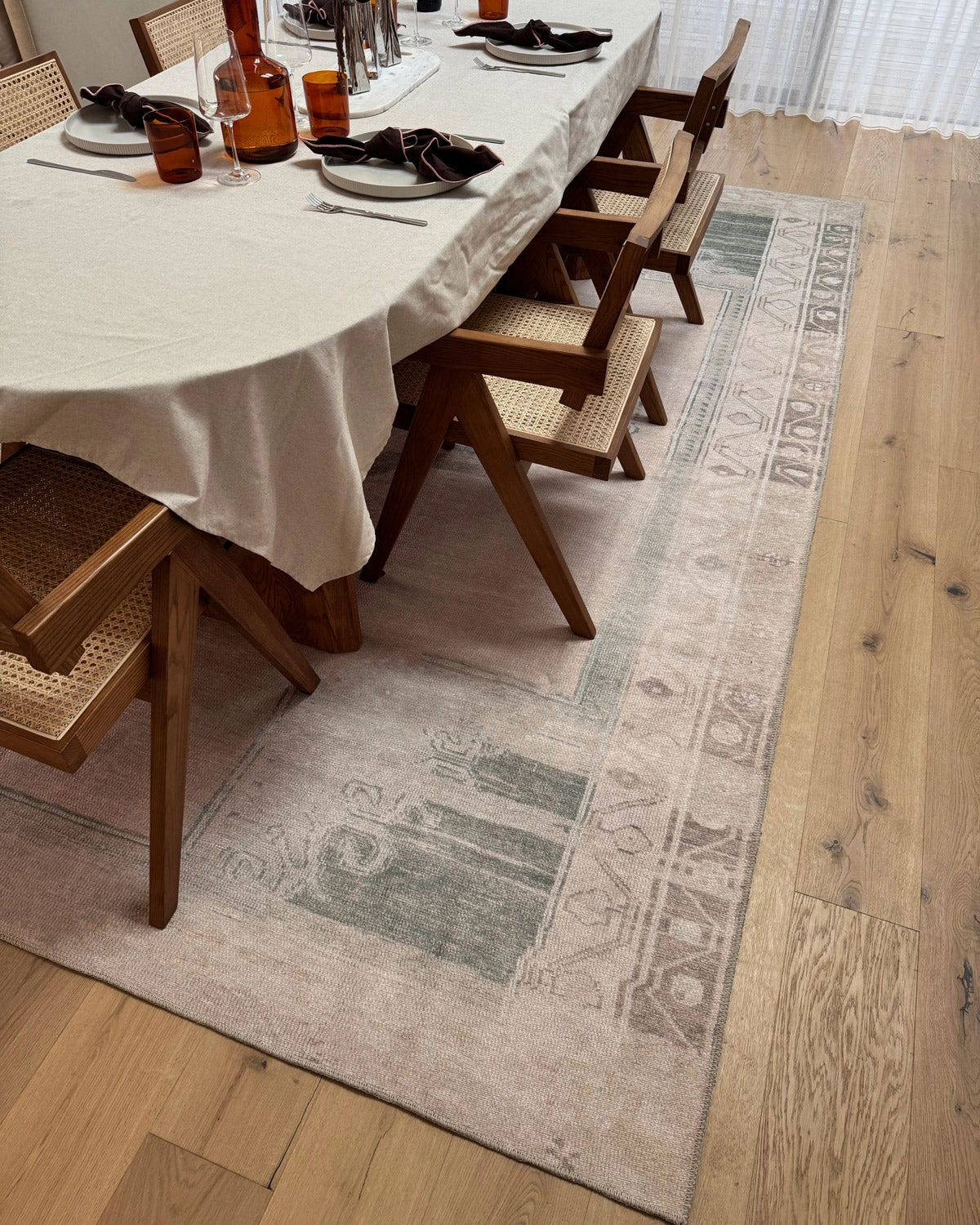 Janella Beige and Green Medallion Washable Rug