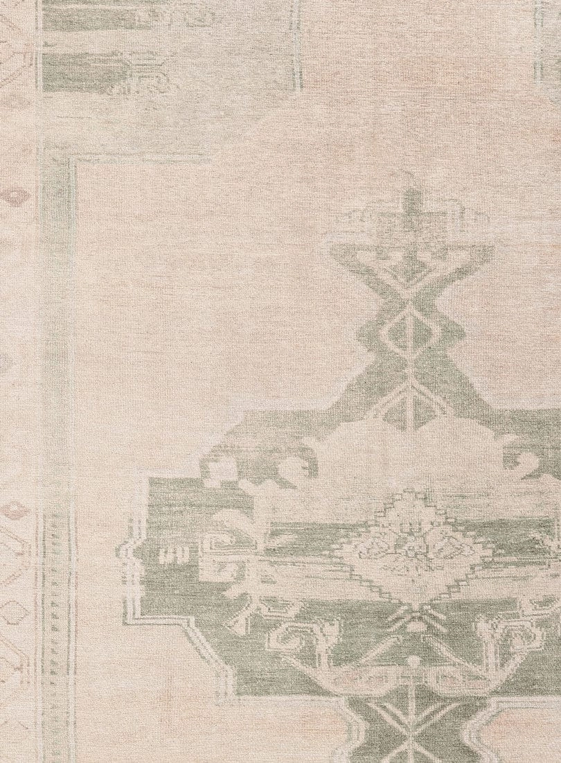 Janella Beige and Green Medallion Washable Rug