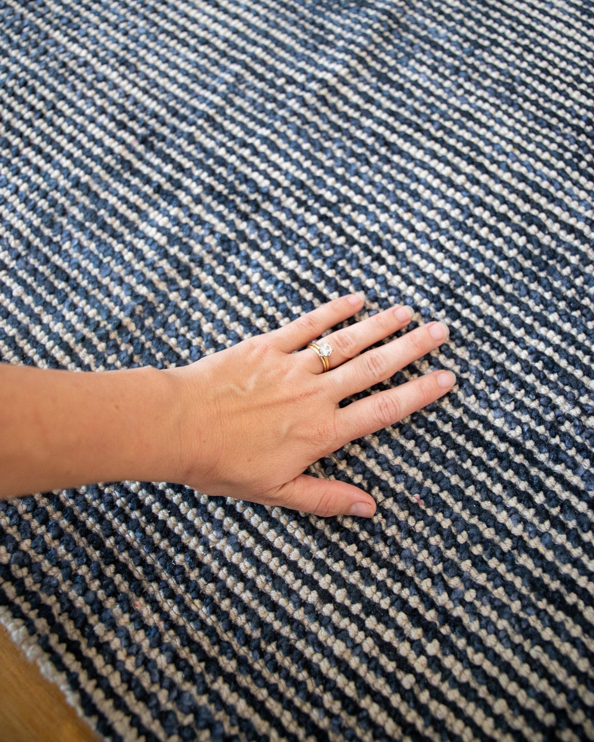 Jena Midnight Blue and White Hand Loomed Cotton Rug