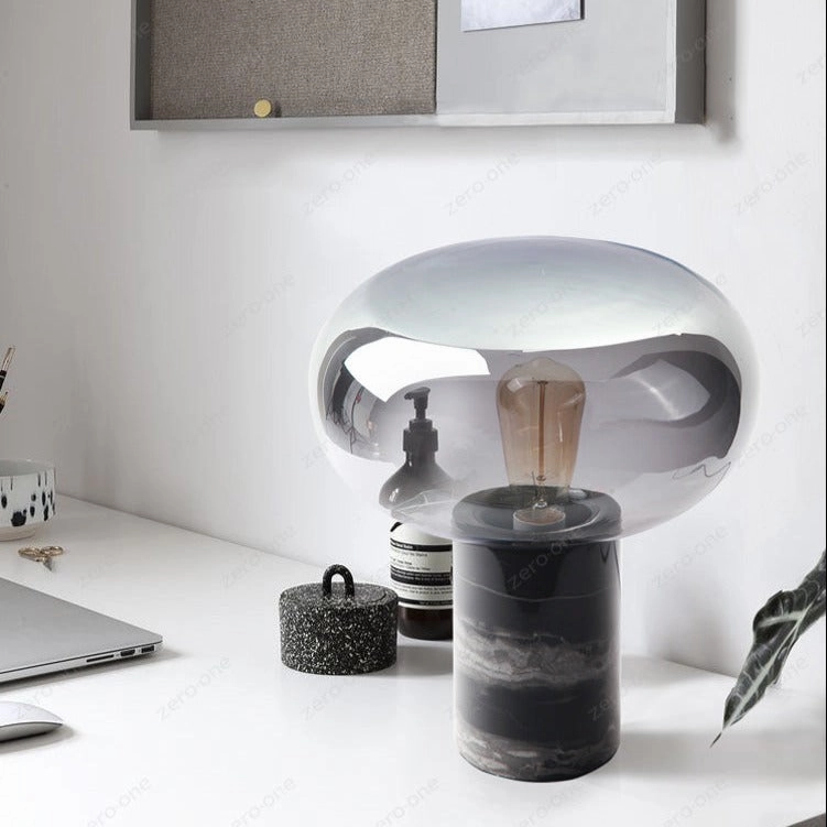 Joelle Oval Glass and Marble Table Lamp