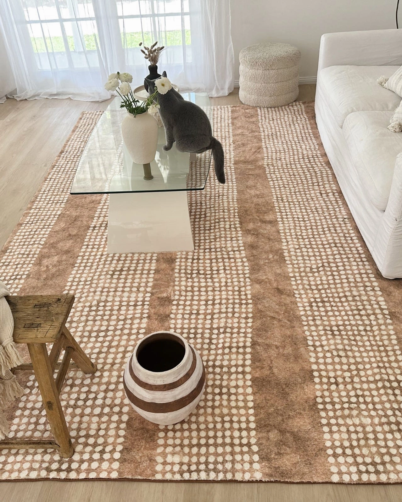 Joni Beige Cream Dot Pattern Pattern Washable Rug