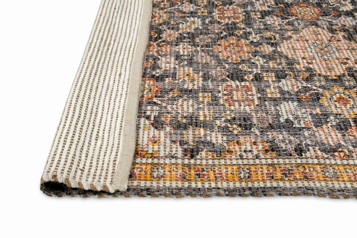 Juanita Orange and Charcoal Floral Distressed Rug *NO RETURNS UNLESS FAULTY
