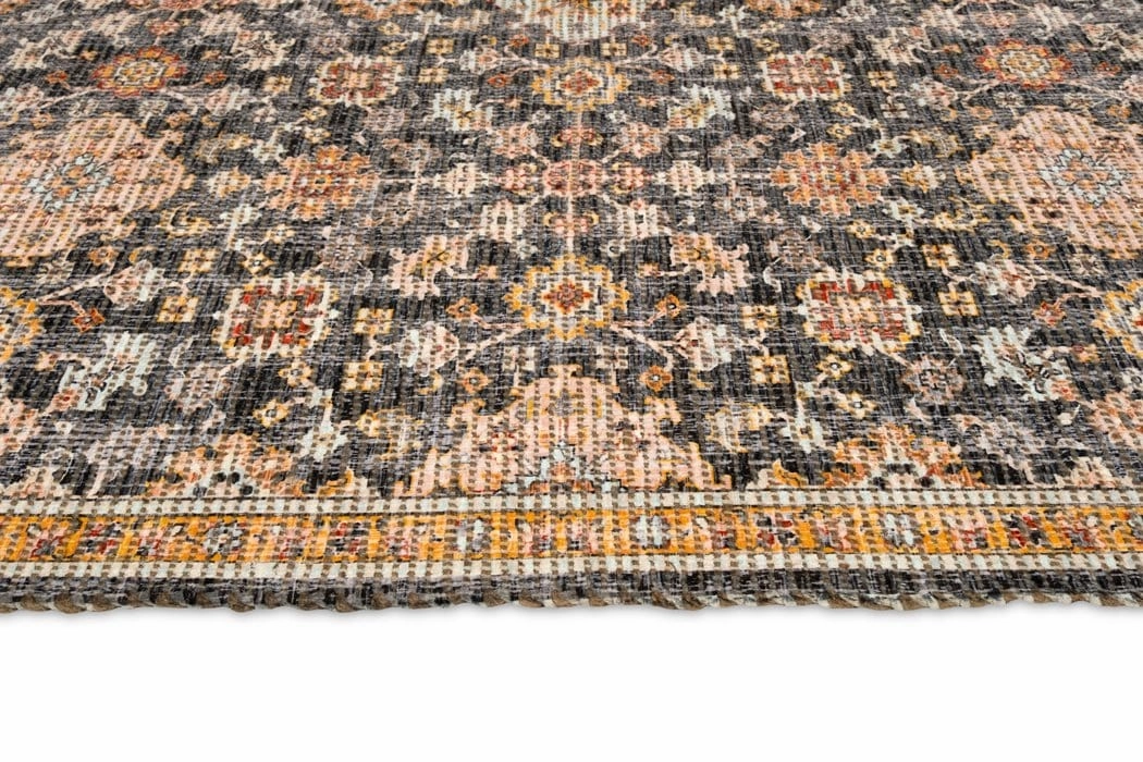 Juanita Orange and Charcoal Floral Distressed Rug *NO RETURNS UNLESS FAULTY