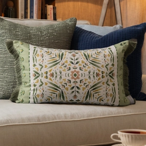 Kari Printed Ruche Fringe Cushion Sagebedding sets ,throw blankets 
