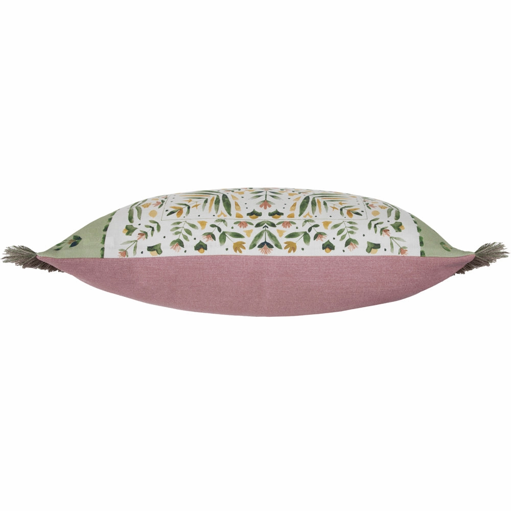 Kari Printed Ruche Fringe Cushion Sage