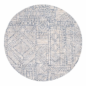 Karmen Blue and Ivory Geometric Patterned Round Rugmodern color block patchwork rug