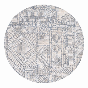 Karmen Blue and Ivory Geometric Patterned Round Rugmodern color block patchwork rug
