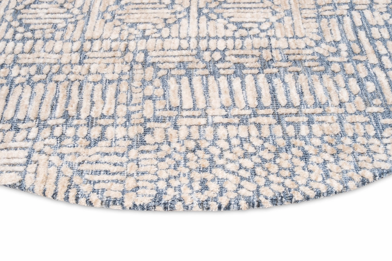 Karmen Blue and Ivory Geometric Patterned Round Rug *NO RETURNS UNLESS FAULTY