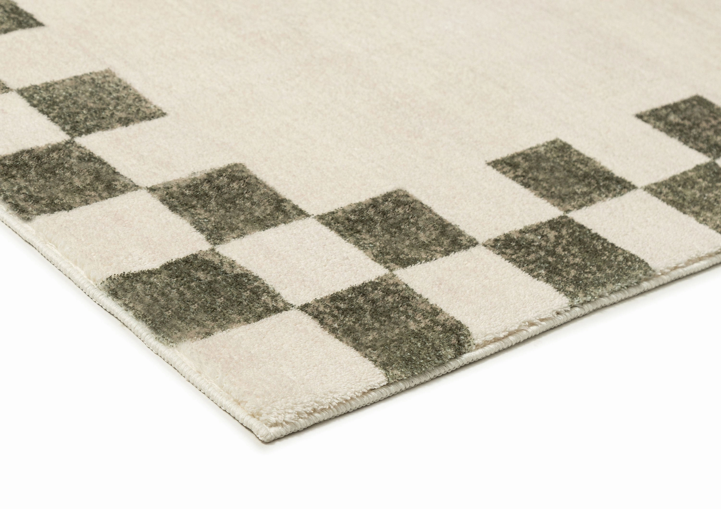 Keava Green Checkered Border Washable Rug