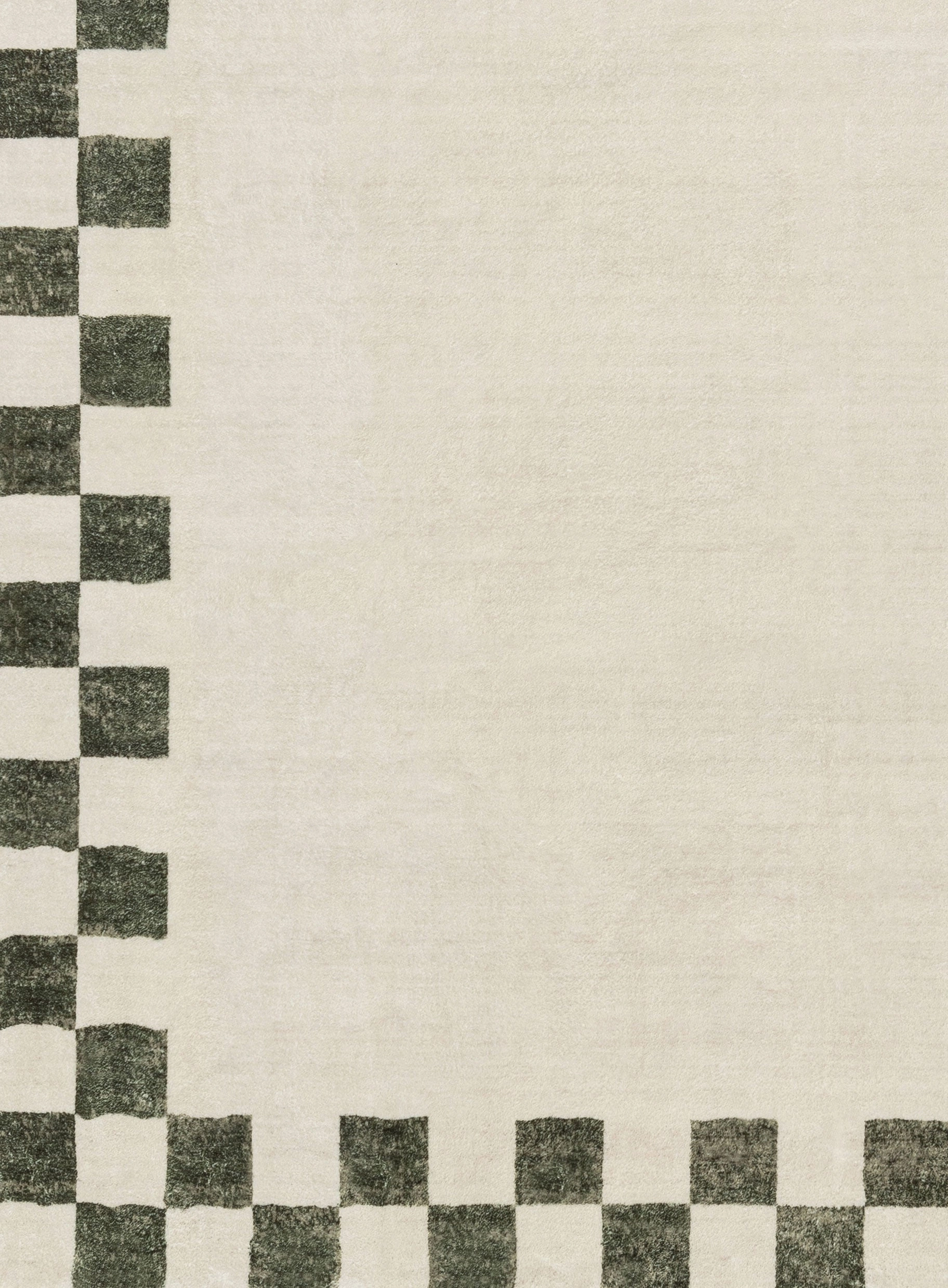 Keava Green Checkered Border Washable Rug