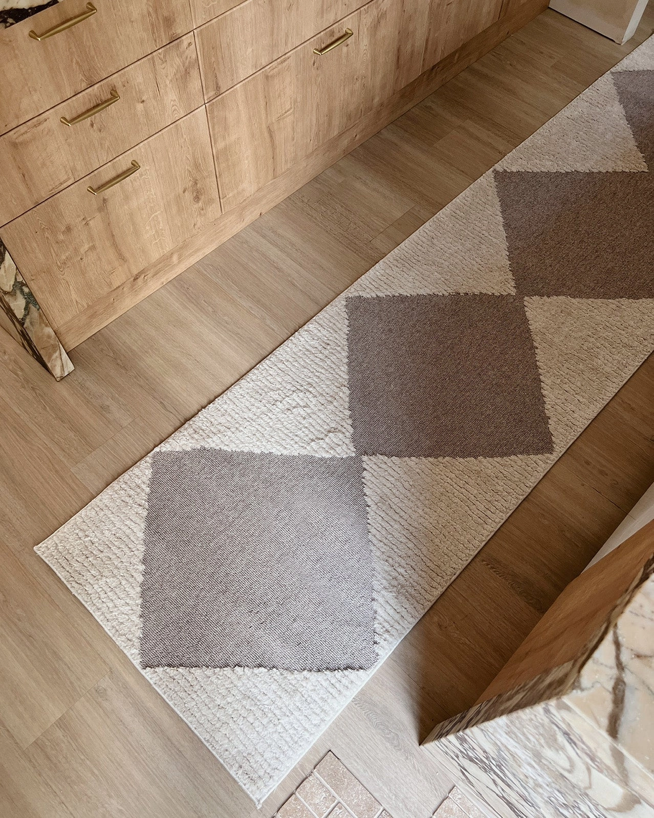 Kelsey Ivory and Beige Checkered Runner Rug