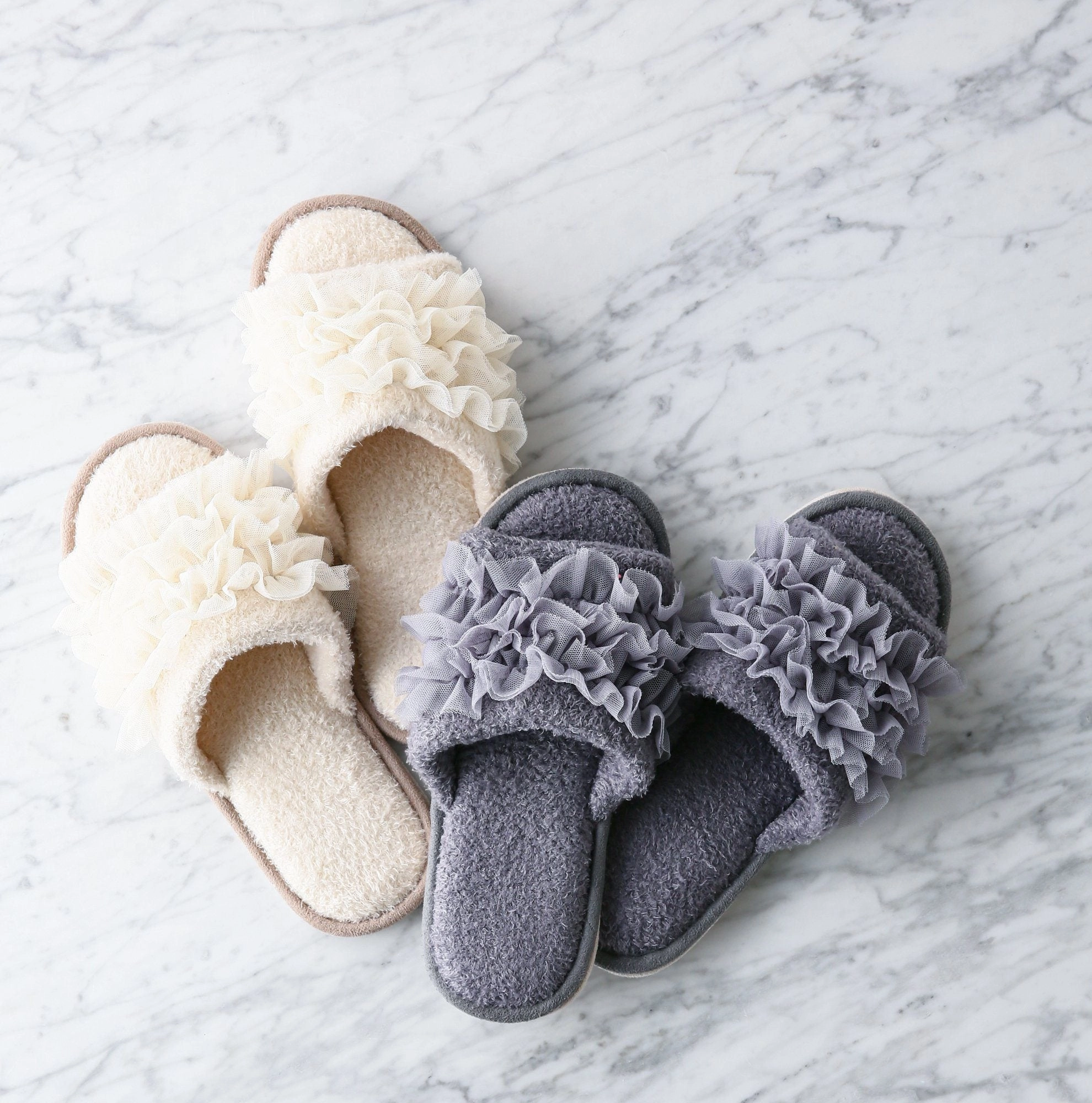 Knit Frill Room Shoes Ivory