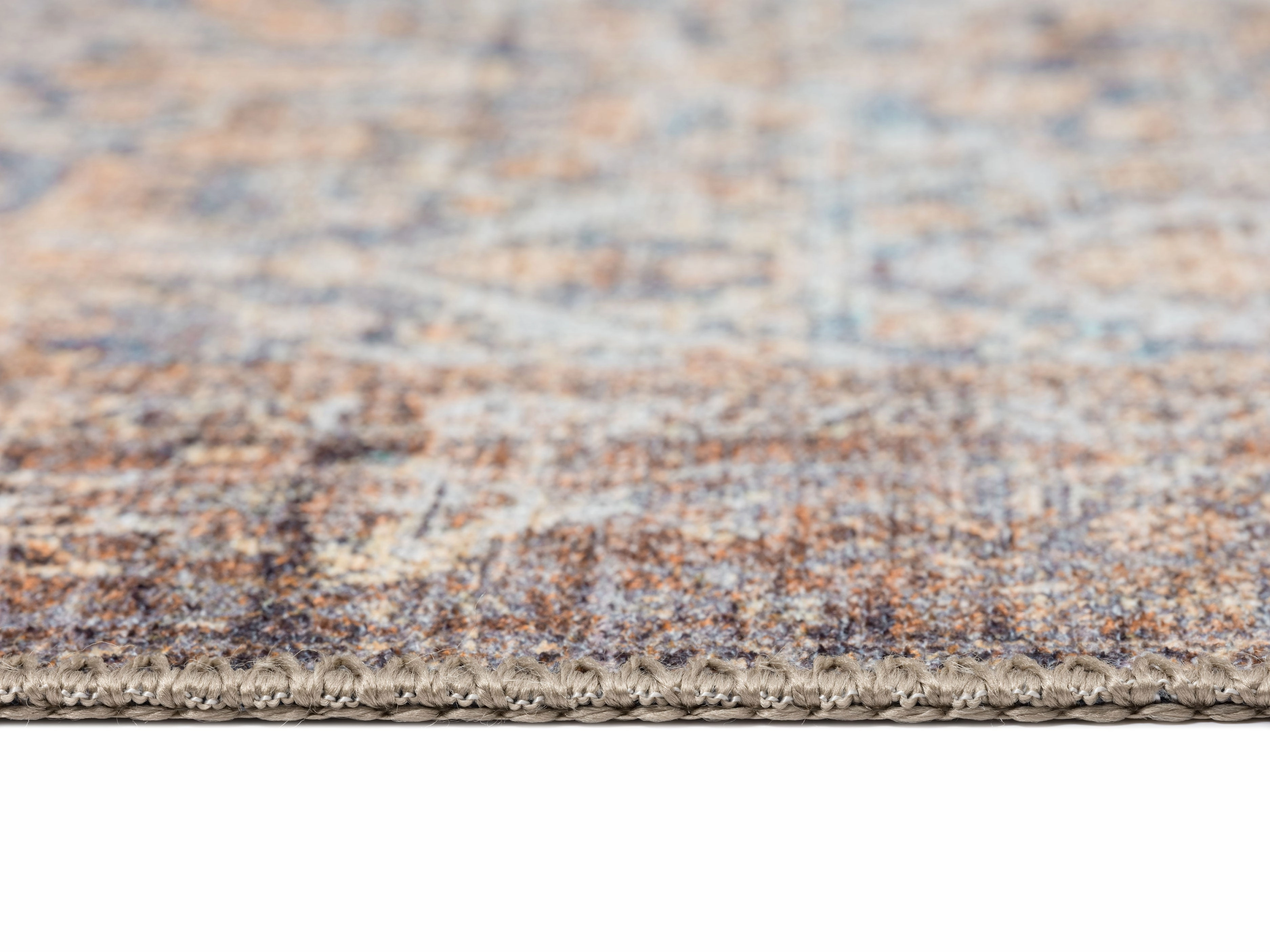 Krisna Brown and BlueTraditional Distressed Washable Rug