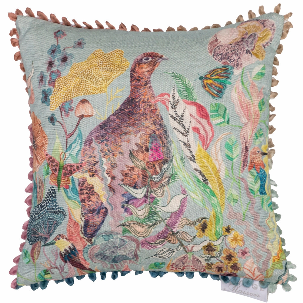Lady Grouse Small Printed Feather Cushion Robins Egg