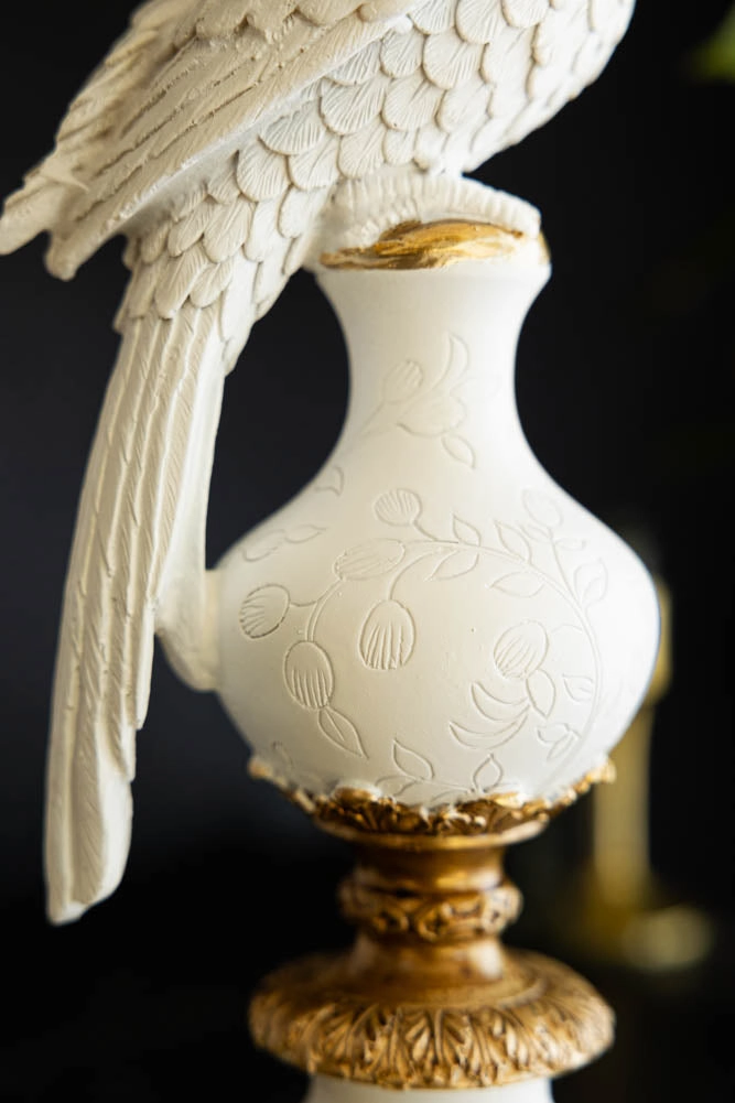 Large White Ornate Parrot Candlestick Holder