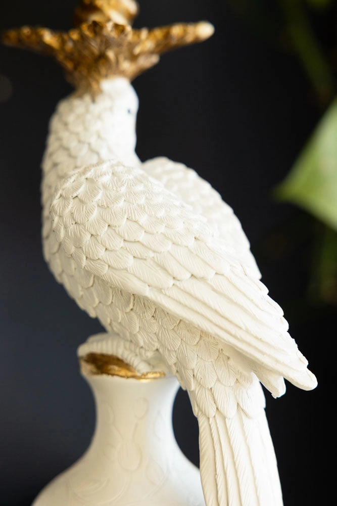 Large White Ornate Parrot Candlestick Holder