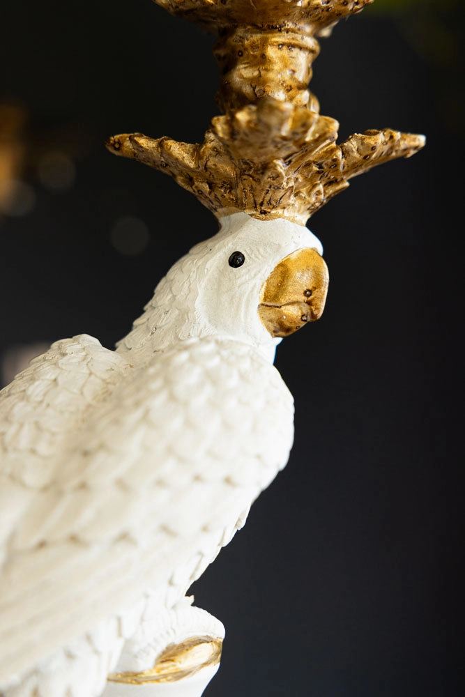 Large White Ornate Parrot Candlestick Holder