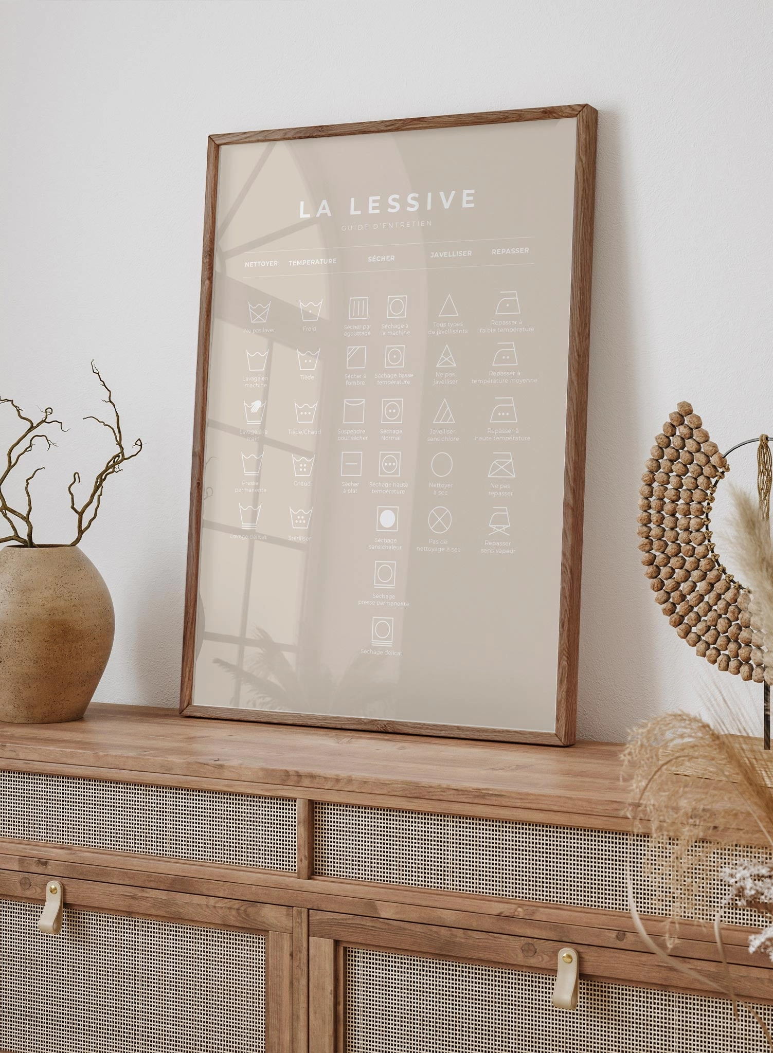 Laundry Guide in French and Beige, Poster