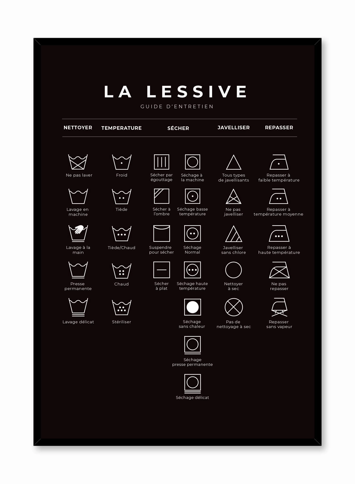 Laundry Guide in French and Black, Posterpop culture themed posters