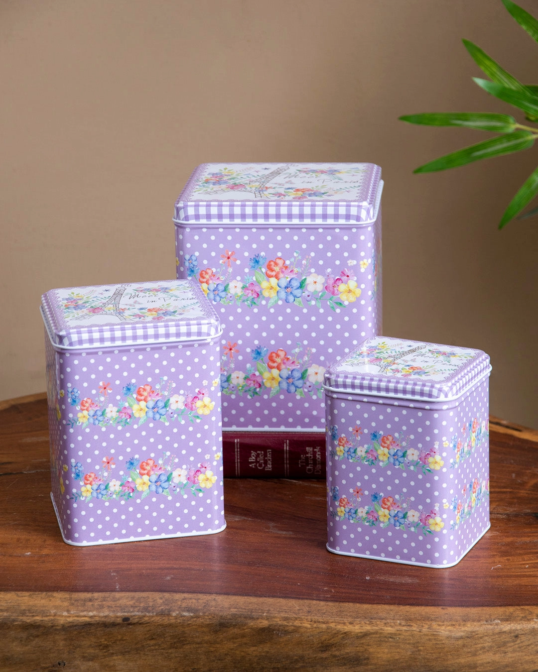 Lavender Polka Storage Canisters - Set Of 3